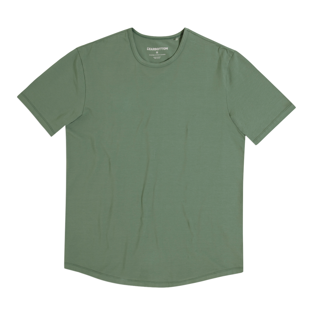 Supima Curved Tee Dark Sage front with crewneck, curved bottom hem, and short sleeves